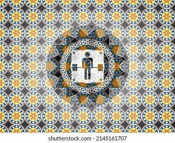 deadlift icon inside arabic emblem. Arabesque decoration. 