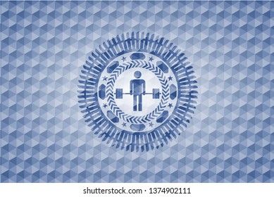 deadlift icon inside blue polygonal badge.