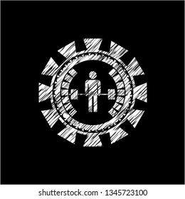 deadlift icon inside chalkboard emblem on black board