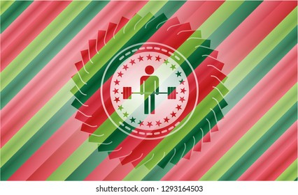 deadlift icon inside christmas colors badge.