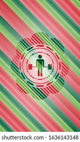 deadlift icon inside christmas colors style badge.