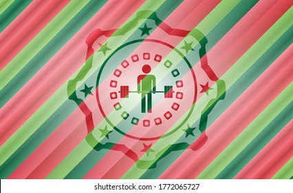 deadlift icon inside christmas colors emblem. 