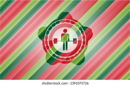 deadlift icon inside christmas emblem background.