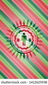 deadlift icon inside christmas emblem background.