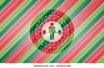 deadlift icon inside christmas style emblem.