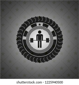 deadlift icon inside dark emblem. Retro