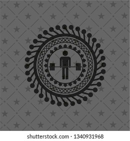 deadlift icon inside dark emblem. Retro