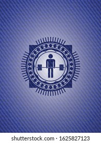 deadlift icon inside emblem with denim high quality background