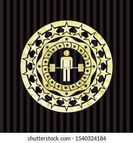 deadlift icon inside gold badge or emblem