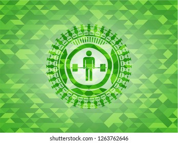 deadlift icon inside green emblem with mosaic background