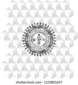 deadlift icon inside grey badge with geometric cube white background