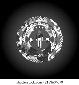 deadlift icon inside grey camouflage emblem. 