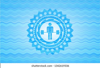 deadlift icon inside light blue water emblem background.