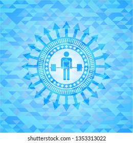 deadlift icon inside light blue emblem with triangle mosaic background