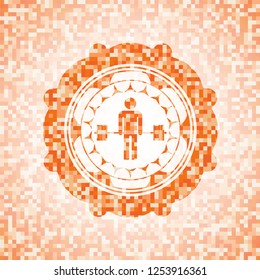 deadlift icon inside orange mosaic emblem with background