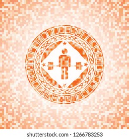 deadlift icon inside orange mosaic emblem with background
