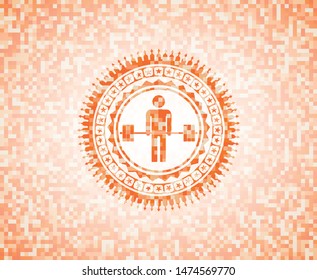 deadlift icon inside orange mosaic emblem with background