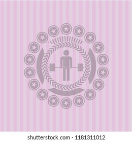 deadlift icon inside pink emblem. Vintage.