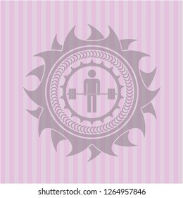 deadlift icon inside pink emblem. Vintage.