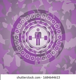 deadlift icon inside pink and purple camouflage texture
