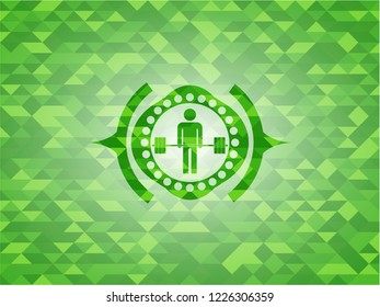 deadlift icon inside realistic green mosaic emblem