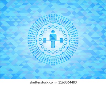 deadlift icon inside realistic light blue emblem. Mosaic background
