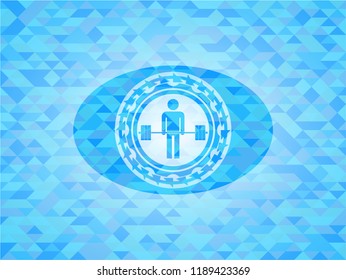 deadlift icon inside realistic light blue mosaic emblem