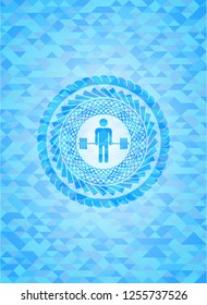 deadlift icon inside realistic light blue mosaic emblem