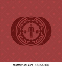 deadlift icon inside red emblem. Vintage.