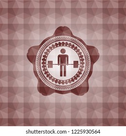 deadlift icon inside red seamless badge with geometric pattern background.