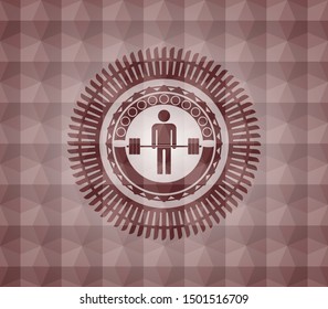 deadlift icon inside red seamless geometric emblem.