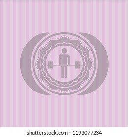 deadlift icon inside retro style pink emblem