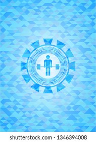 deadlift icon inside sky blue emblem with mosaic ecological style background