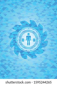 deadlift icon inside sky blue emblem with mosaic background