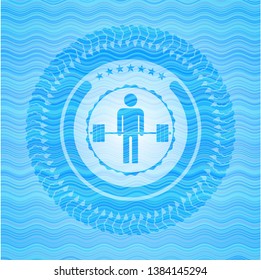 deadlift icon inside water concept style badge.