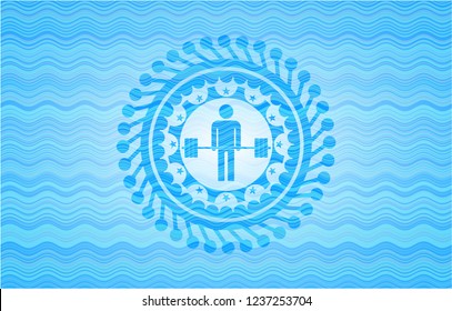 deadlift icon inside water wave representation style emblem.