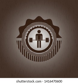 deadlift icon inside wood badge or emblem