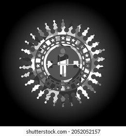 deadlift icon on grey camo pattern. 