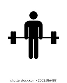 Deadlift icon, stick figure with barbell in upper position of movement, vector symbol illustration