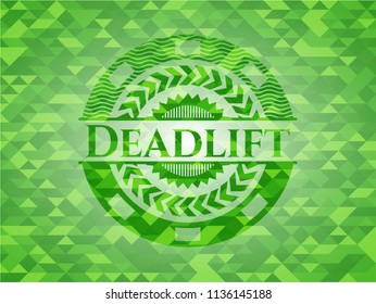 Deadlift realistic green emblem. Mosaic background