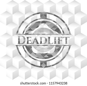 Deadlift realistic grey emblem with cube white background
