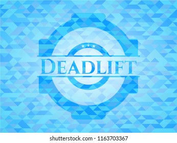Deadlift realistic light blue emblem. Mosaic background