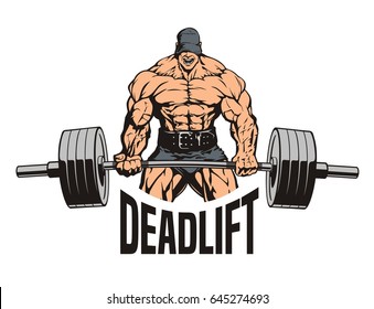 deadlift, vector illustration, bodybuilder with barbell 