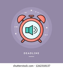 Deadline, alarm clock, flat design thin line banner, usage for e-mail newsletters, web banners, headers, blog posts, print and more. Vector illustration.