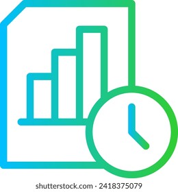 Icono de negocio de rendimiento de análisis de fecha límite con estilo de contorno de degradado azul y verde. fecha límite, negocio, análisis, hora, oficina, trabajo. Ilustración vectorial