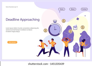Deadline Approaching Website template for design ui ux and mobile website development, business presentation. Business strategy, analytics and brainstorming landing page. Flat Art Vector illustration