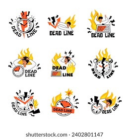 Insignias de fecha límite. Insignias de concepto de negocio con símbolos de reloj símbolos de fecha límite reciente plantillas de símbolos