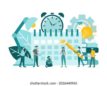 Deadline, brainstorming, teamwork. Organization of the workflow. Concept vector illustration.