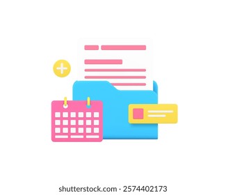 Deadline business workflow file document schedule 3d icon realistic vector illustration. Work paperwork organization planning productivity and efficiency database server report information
