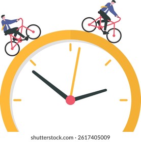 Deadline. businessman riding a bicycle against time, management and urgency

